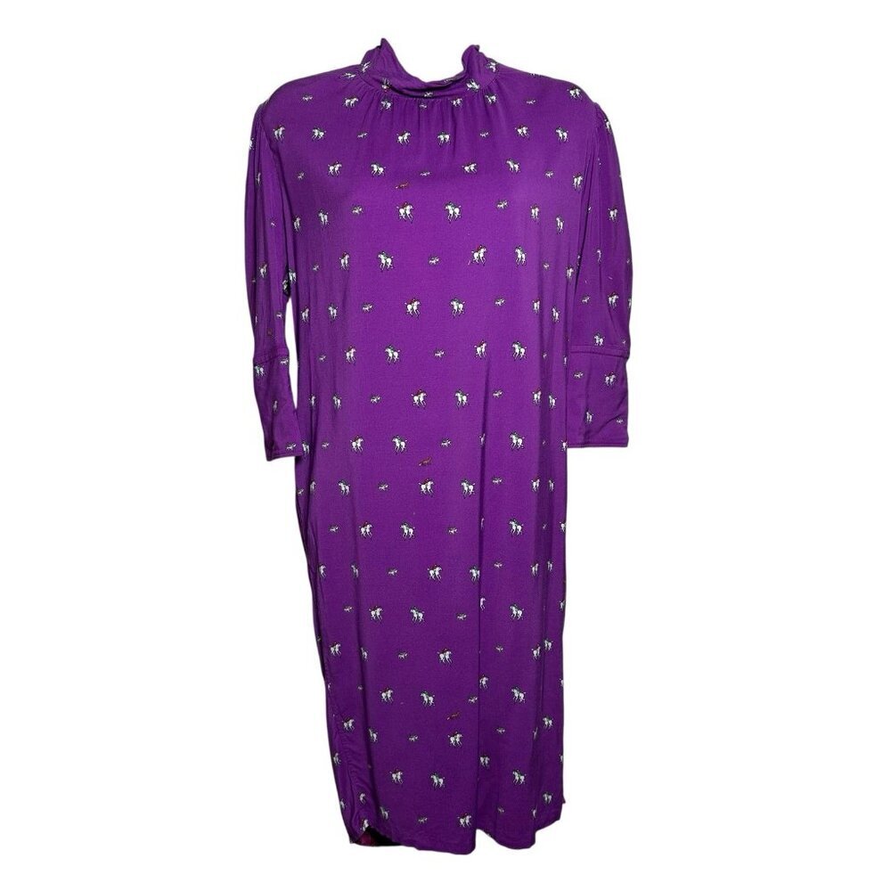 Paul Smith Midi Shift Dress Horse Fox Print Sz 40 Medium Purple Equestrian *Flaw